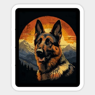 Retro Vintage German Shepherd Mountain Sunset Sticker